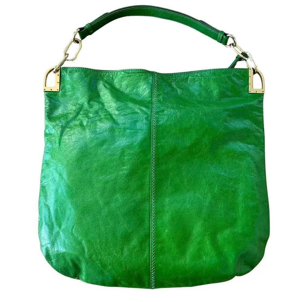 Badgley Mischka Gaia Hobo | Vintage Bright Green Leather Slouchy Chain-Link Bag